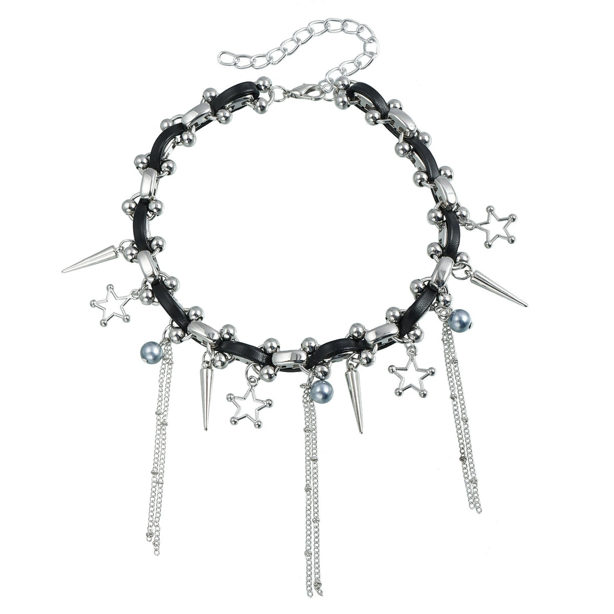 Punk Star Tassel Leather Choker Necklace
