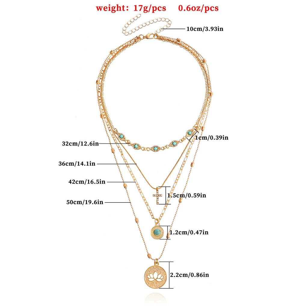 Statement Layered Cross Pendant Necklace with Crystal Details
