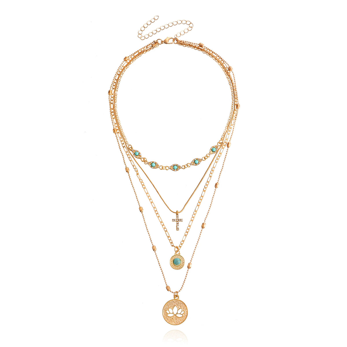 Statement Layered Cross Pendant Necklace with Crystal Details