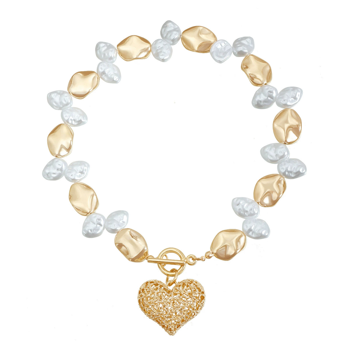Mixed Pearl & Gold-Tone Open Heart Necklace