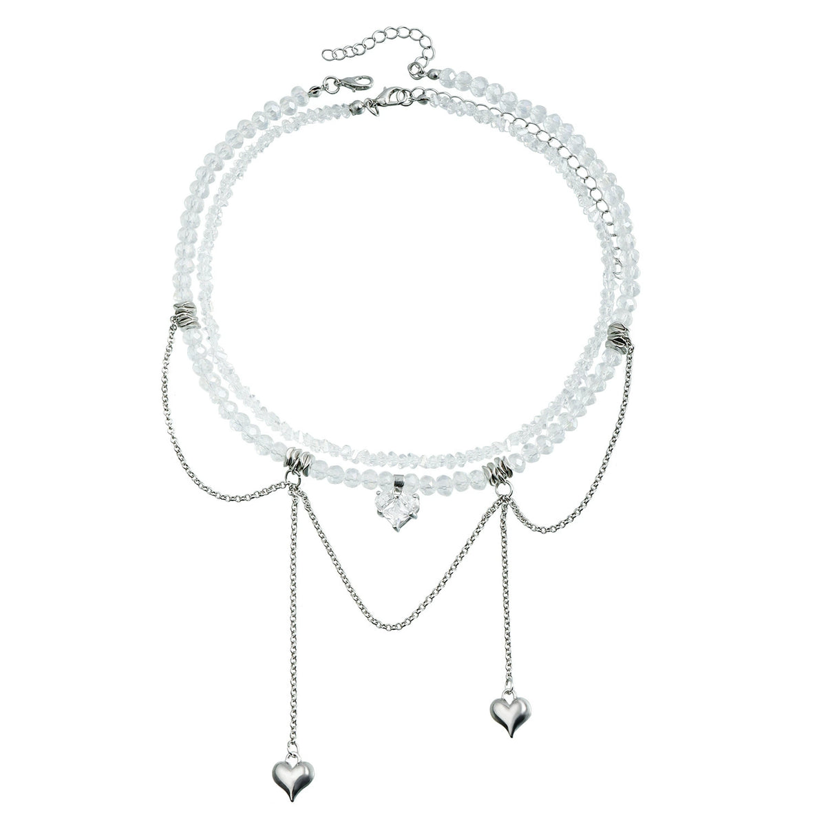 Silver-tone Y2K heart necklace styled for festivals and nights out