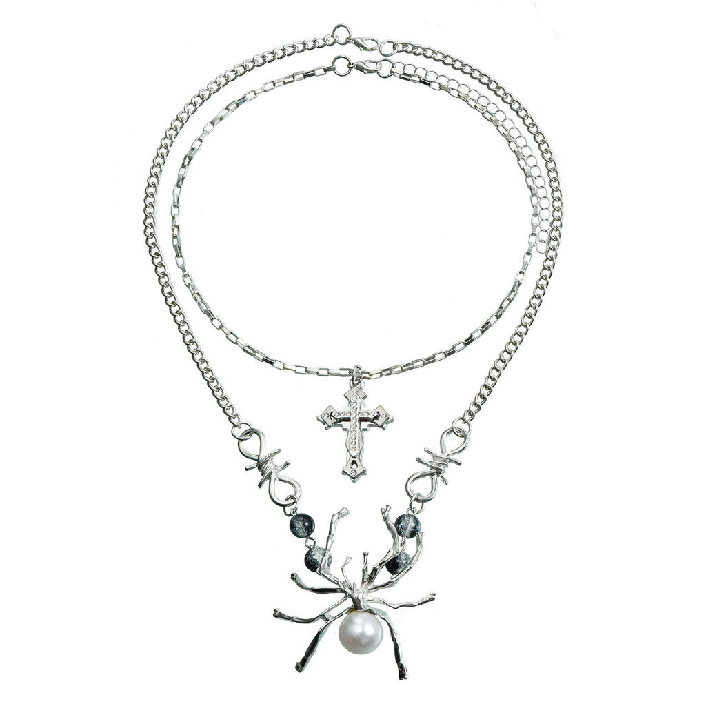 Convertible Gothic Spider & Cross Layered Necklace