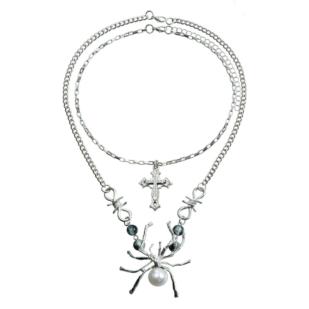 Convertible Gothic Spider & Cross Layered Necklace
