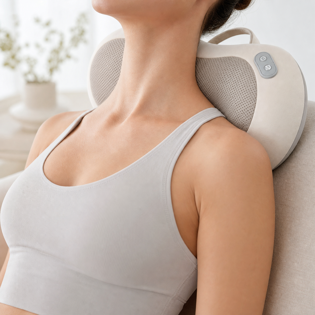 Portable neck massager pillow with fixing strap